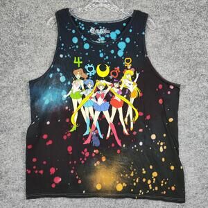 Sailor Moon Shirt Mens Large Black Tank Top Sailor Scouts Galaxy Anime